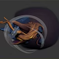 Black Bird Perched On Twisted Orange Red Branch With Blue Rocks White Streamers Purple Base