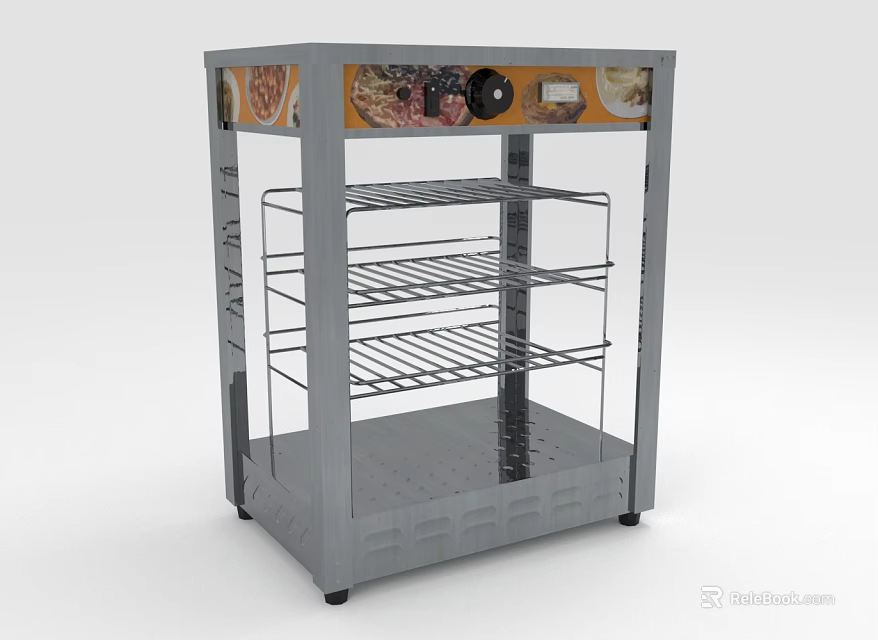 Stainless Steel Commercial Food Display Cabinet With Multilayer Shelves Top Control Knob And Transparent Door 3d model 