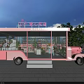 Pink Ice Cream Functional Vehicle With Transparent Windows Urban Background And Trees