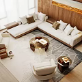 Modern Light Colored Sofa Coffee Table Combination with Accent Chair Cushions and Bright Window Blinds