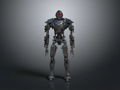 Detailed Sci Fi Game Movie Character Robot With Red Eyes And Mechanical Armor 3d model