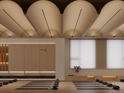 Modern Yoga Fitness Studio With Arched Ceilings Spacious Interior Yoga Mats And Blocks 3d model