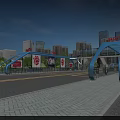 Modern BRT Road Infrastructure with Blue Arch Structures and Urban Skyline 3d model