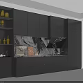 Modern Minimalist Dark Grey Side Cabinet With LED Lit Display Shelves For Upscale Home Kitchen