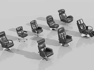 Black Leather Office Chairs Featuring Various Styles High Back Design And Armrests 3d model