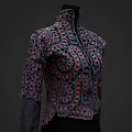 Intricate Floral Embroidery High Neck Short Sleeve Jacket With Exquisite Dark Red Orange Patterns