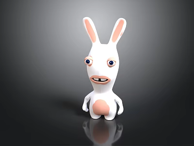 3D Cartoon Rabbit Figurine With White Body Pink Ears Belly And Black Background 3d model