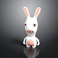 3D Cartoon Rabbit Figurine With White Body Pink Ears Belly And Black Background