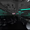 Modern Bar Interior Design With Neon Green Lighting Bar Counter And Seating Area