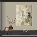 Abstract Wall Painting in Neutral Tones with Vase and Branches in Living Room