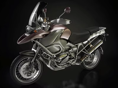 Modern Adventure Style Motorcycle With Windshield Side Cases Black Seat And Metallic Finish 3d model