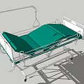 Adjustable Medical Bed With Green Mattress Metal Frame And Wheels For Hospital