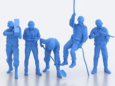 Multi-worker man construction personnel 3d model