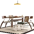 Modern Dining Table Set With Woven Back Chairs Wooden Top Metal Legs And Pendant Light