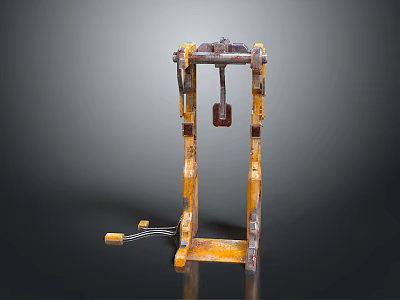 Industrial Yellow Lifting Equipment Featuring Metal Fork Structure And Handle 3d model