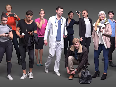 Diverse Group of People in Different Outfits Engaged in Various Activities Including Professional Casual Wear 3d model