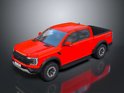 Red Pickup Truck Modern Design With Sturdy Body And Off Road Tires 3d model
