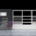 White Display Shelves With Purple Chair And Retail Counter In Modern Showcase