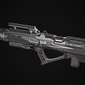 Modern Tactical Rifle With Black Metal Build Red Accent Details And Textured Barrel Design