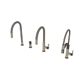 Stylish Metal Faucet Collection With Various Spout And Handle Designs On Exhibition Shelf