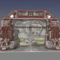 Industrial Entrance Gate With Mechanical Structures Control Panels Warning Stripes And Metal Texture 3d model