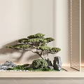 Indoor Interior Landscape Featuring Circular Gray Decor Rock Formations Pine Tree And Lighting 3d model