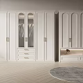 Elegant Modern White Wardrobe With Glass Doors Brass Handles And Storage Drawers