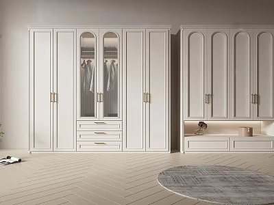Elegant Modern White Wardrobe With Glass Doors Brass Handles And Storage Drawers 3d model