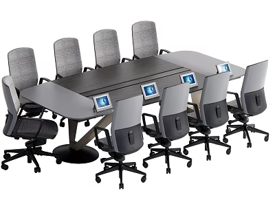 Modern Conference Table With Ergonomic Office Chairs And Digital Tablet Screens 3d model