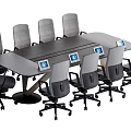 Modern Conference Table With Ergonomic Office Chairs And Digital Tablet Screens