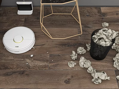 Efficient Robot Vacuum Cleaning Scattered Crumpled Papers On Wooden Floor 3d model