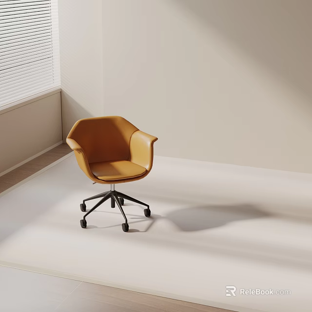 Orange Leather Office Chair With Modern Minimalist Design And Wheels In Bright Room 3d model 