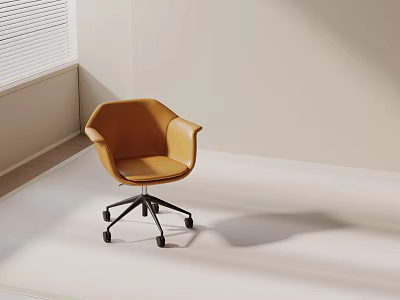 Orange Leather Office Chair With Modern Minimalist Design And Wheels In Bright Room 3d model
