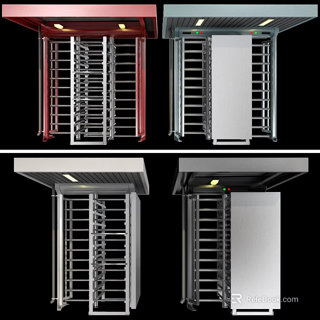 Full Height Security Turnstiles With Metal Grille Illuminated Top And Color Options 3d model 