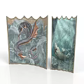 Traditional Water Transport Vessel In Vintage Decorative Artwork With Ocean Waves And Dragons