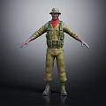 3D Model Character In Khaki Jumpsuit With Red Scarf Green Vest And Boots