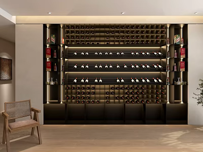 Modern Large Capacity Wine Cabinet With Layered Display And Lighting In Living Room 3d model