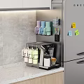 Modern Kitchen Wall Shelf Storing Colorful Cups Next to Coffee Machine 3d model