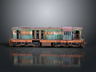 Vintage Train Car With Rustic Colorful Exterior And Old Metal Windows 3d model
