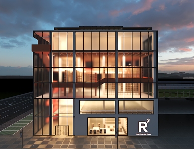 Library building glass curtain wall 3d model