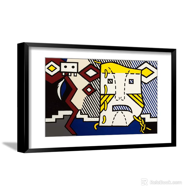 Black Framed Abstract Painting With Geometric Shapes Abstract Face And Bold Lines 3d model 