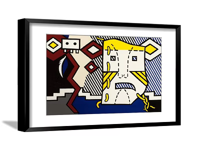 Black Framed Abstract Painting With Geometric Shapes Abstract Face And Bold Lines 3d model