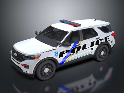 White Police Utility Vehicle With Roof Lights SUV Design And Body Lettering 3d model