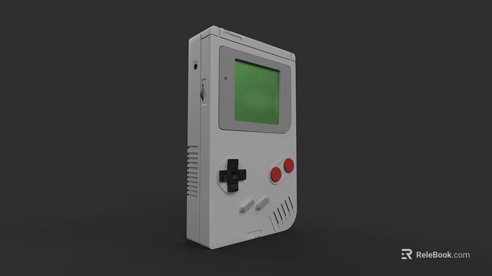 White Handheld Game Console With Green Screen Black D-pad And Red Buttons 3d model 