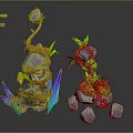 Wooden And Stone Decorative Sculptures With Vines Green Plants And Blue Crystals