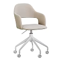 Beige Fabric Office Chair With Modern Design Ergonomic Armrests And White Swivel Base Wheels
