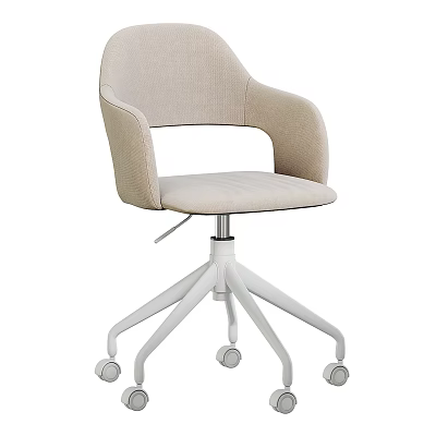 Beige Fabric Office Chair With Modern Design Ergonomic Armrests And White Swivel Base Wheels 3d model