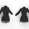 Black Dresses With Long Sleeves Bow Tie Pleated Skirt And Lace Trim