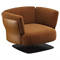 Brown Single Seater Sofa With Leather Armrest And Fabric Upholstery Modern Design Black Circular Base