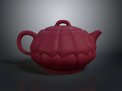 Red Lotus Shaped Teapot With Lid And Handle On Grey Background 3d model